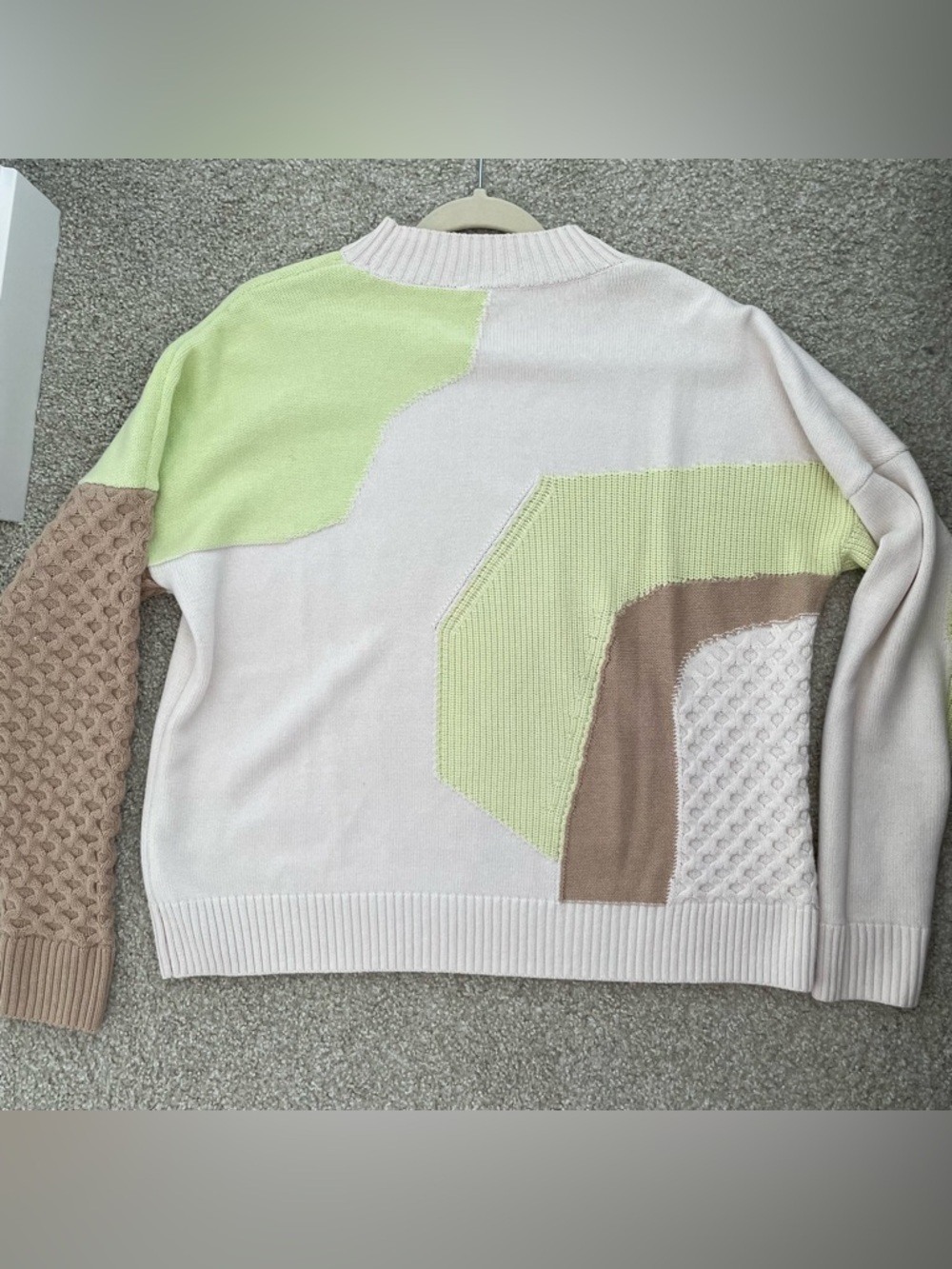 COS crewneck color block wool-cotton sweater with neon green detailing - Picture 11 of 12